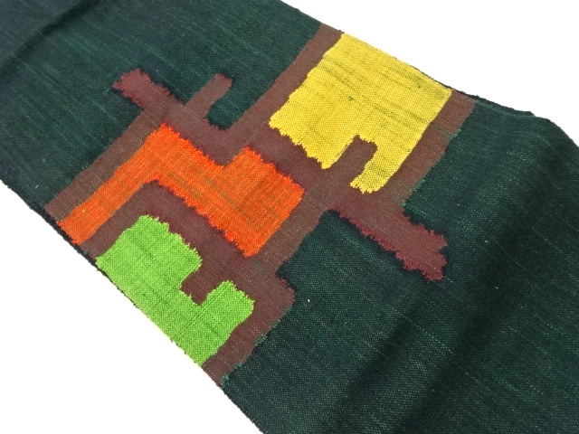 JAPANESE KIMONO / VINTAGE NAGOYA OBI / MAWATA TSUMUGI / WOVEN ABSTRACT PATTERN